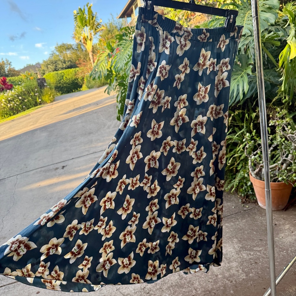 ACACIA CUPRO LONG SKIRT VINTAGE ALOHA TEAL